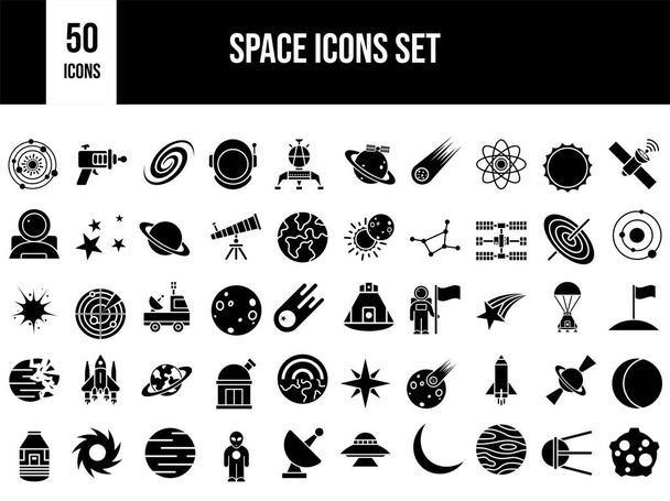 50 Space Icon Set in Black and White Color. - Vector, Image