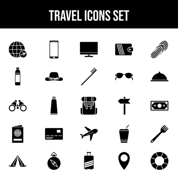 Flat Style Travel Icon Set in Black and White Color. - Vector, Image