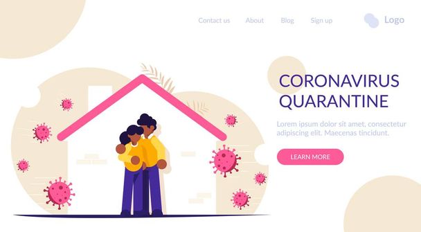 Stay home during the coronavirus epidemic. Family staying at home in self quarantine, protection from virus. Modern flat vector illustration. - Vector, Image
