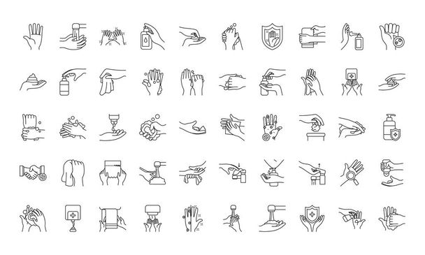 conjunto de iconos handswashing, estilo de línea
 - Vector, Imagen
