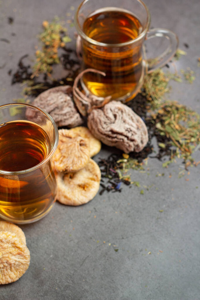 arabic herbal tea and dried fruits close-up - Фото, изображение