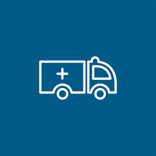 Ambulance Line Icon On Blue Background. Blue Flat Style Vector Illustration. - Vector, Image