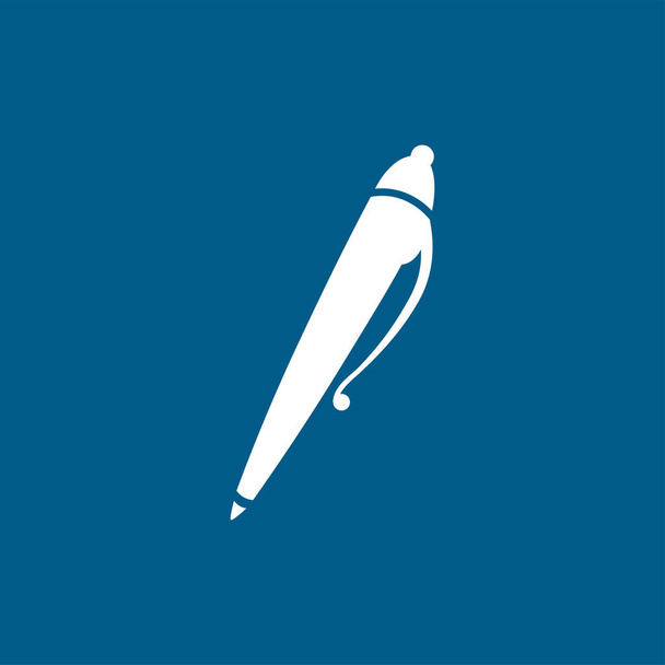 Pen Icon On Blue Background. Blue Flat Style Vector Illustration. - Vector, Image