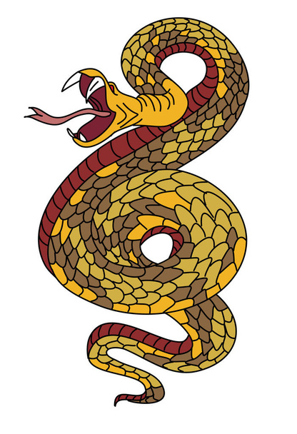 Colorful snake for sticker printing on background.King snake vector for tattoo style or printing on T-shirt.Cobra snake illustration for doodle art isolated on white background.Japanese tattoo. - Vector, Image
