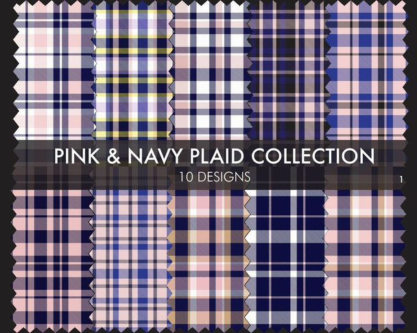 Pink Navy Plaid, nahtlose Tartan-Musterkollektion enthält 10 Designs, die für Modetextilien und Grafiken geeignet sind - Vektor, Bild