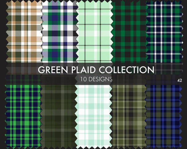 Green Plaid tartan bezešvá kolekce vzorů obsahuje 10 vzorů vhodných pro módní textil a grafiku - Vektor, obrázek