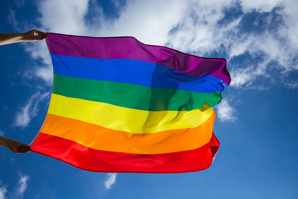 LGBT gay flag blown in the wind - Φωτογραφία, εικόνα