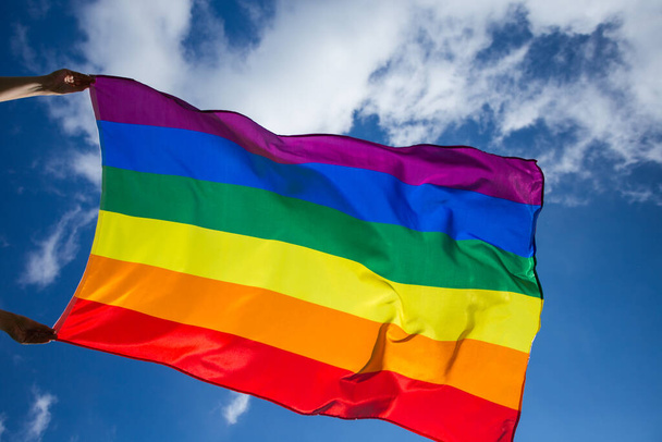 LGBT gay flag blown in the wind - 写真・画像