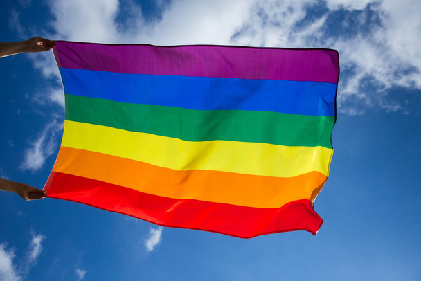 LGBT gay flag blown in the wind - Foto, Imagem