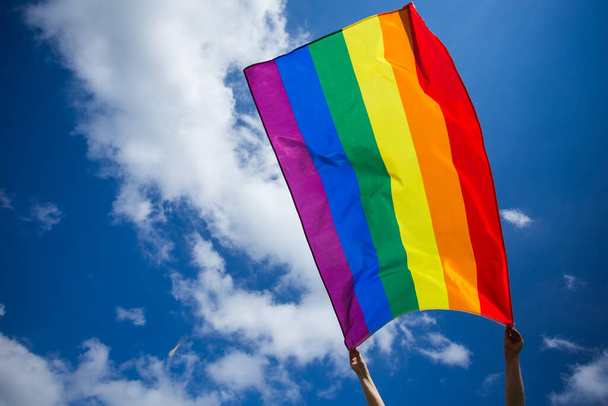 LGBT gay flag blown in the wind - Photo, Image