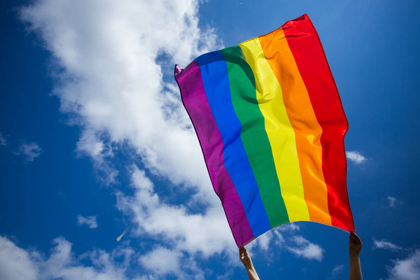 LGBT gay flag blown in the wind - Fotó, kép