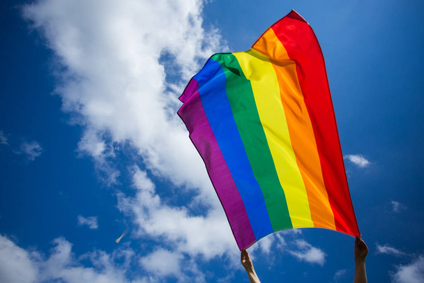 LGBT gay flag blown in the wind - Photo, Image