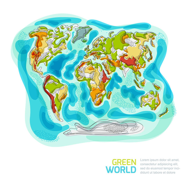 Schema della mappa del mondo astratta vettoriale. Illustrazione isolata del pianeta disegnata a mano Doodle. Ambientale, salvare la Terra o viaggiare in tutto il mondo concetto di design
. - Vettoriali, immagini
