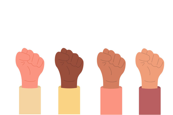 Holding hands in protest. Black lives matter. Equality for races. Human rights. Rebel, environment manifestation. - Vector, Imagen