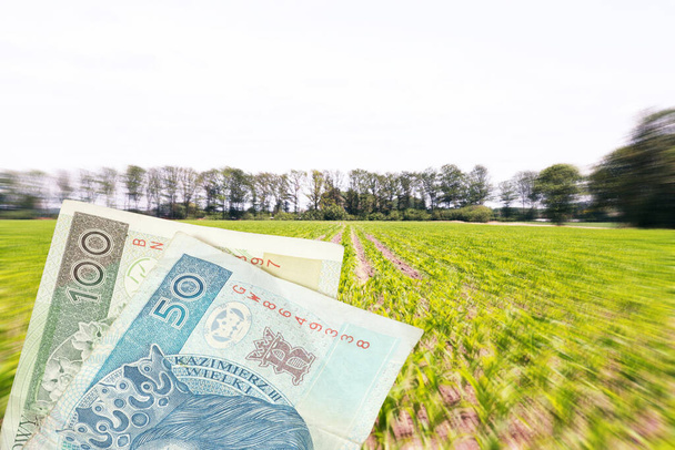 Dinheiro polonês zloty PLN e agricultura na Polônia
 - Foto, Imagem