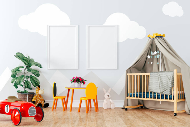3d render of beautiful child room interior and toys - Fotó, kép