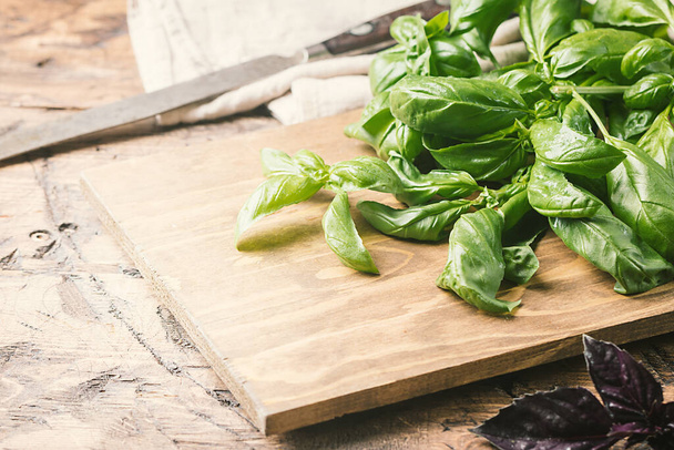 Fresh green basil plant for healthy cooking, herbs and spices - Photo, Image