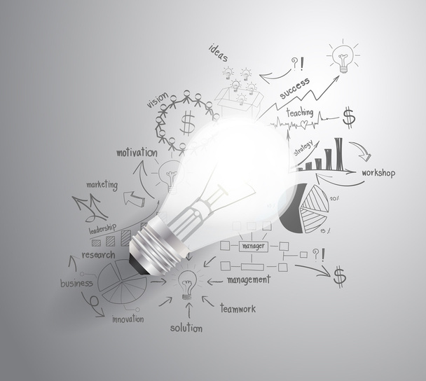 Light bulb with drawing business success strategy plan idea - Vector, Image