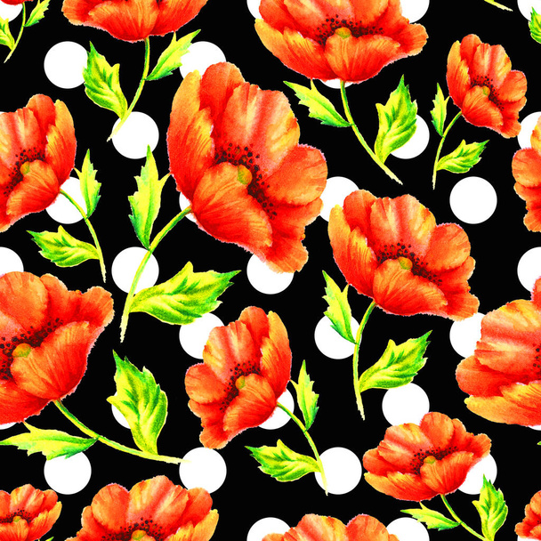 Seamless pattern with hand paint watercolor red poppy, template for textile, wallpaper, wrapping paper - Фото, зображення