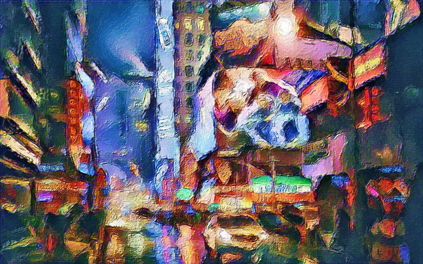 Місто в нічному акриловому живописі цифрові твори мистецтва
. - Фото, зображення