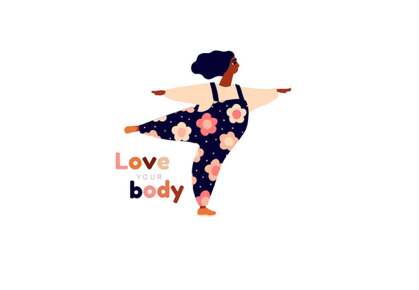 Happy women. Body positive vertical cards. Love yourself, your body lettering type.  - Vector, Image