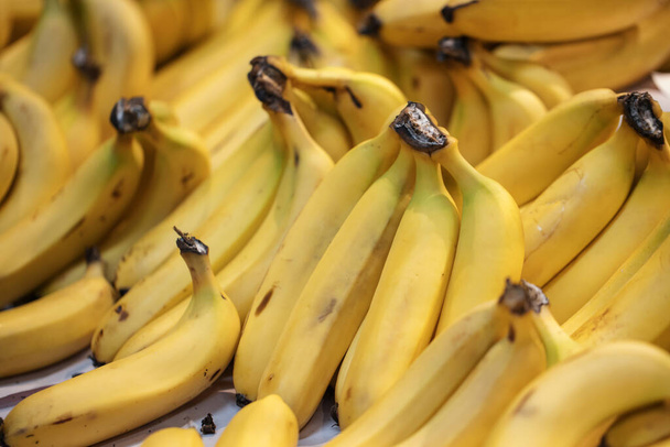 des grappes de bananes exposées dans un marché aux fruits
 - Photo, image