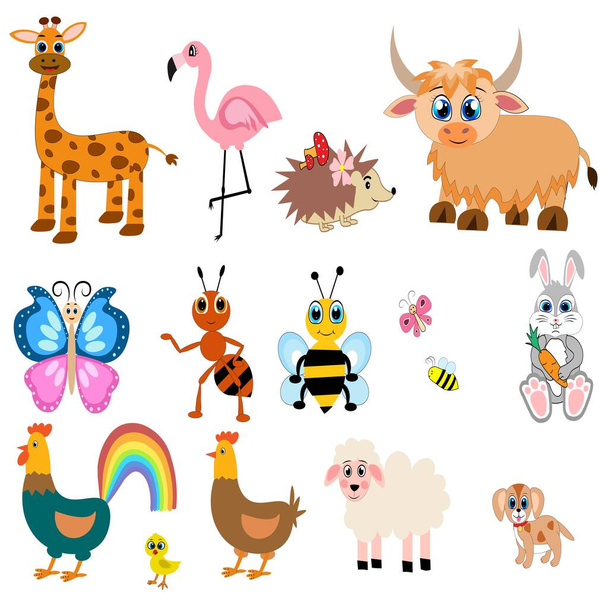 Illustration de jeu d'animaux mignons, collection : animaux de ferme, animaux marins animaux sauvages
, - Photo, image