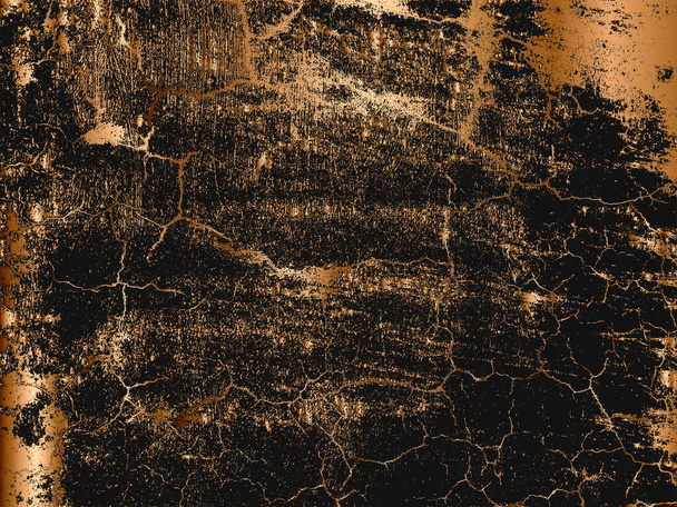 Textura superpuesta angustiada de hormigón agrietado dorado, piedra o asfalto. fondo grunge. ilustración abstracta vector de medio tono - Vector, imagen