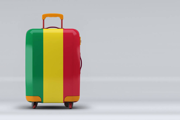Bolivia national flag on a stylish suitcases on color background. Space for text. International travel and tourism concept. 3D rendering. - Zdjęcie, obraz