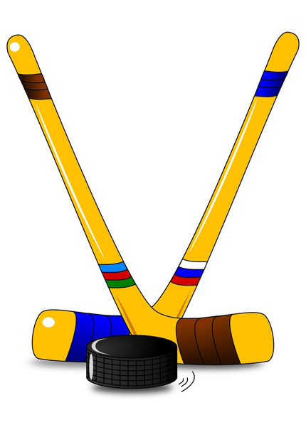 IJshockey - twee hockeysticks en puck - Foto, afbeelding
