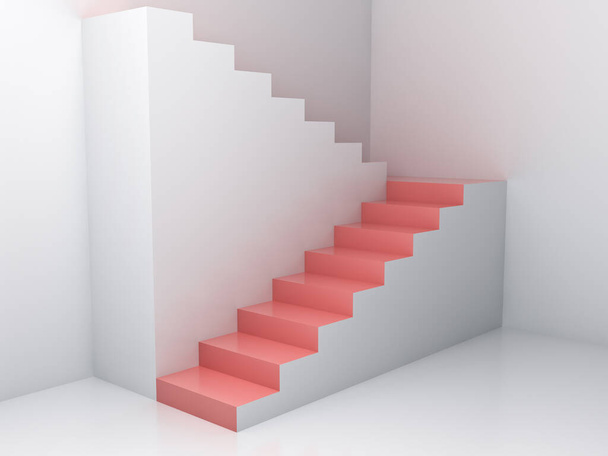 Μοντέρνα εσωτερική διακόσμηση ροζ παστέλ χρώμα σκάλες σε λευκό φόντο δωμάτιο με αντανάκλαση 3D απόδοση - Φωτογραφία, εικόνα