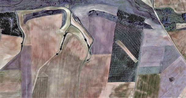 questa terra è mia, omaggio a Picasso, fotografia astratta dei campi spagnoli dall'alto, veduta aerea, rappresentazione dei campi di lavoro umani, arte astratta
,  - Foto, immagini