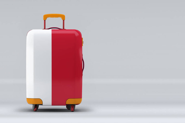 Monaco national flag on a stylish suitcases on color background. Space for text. International travel and tourism concept. 3D rendering. - Photo, image