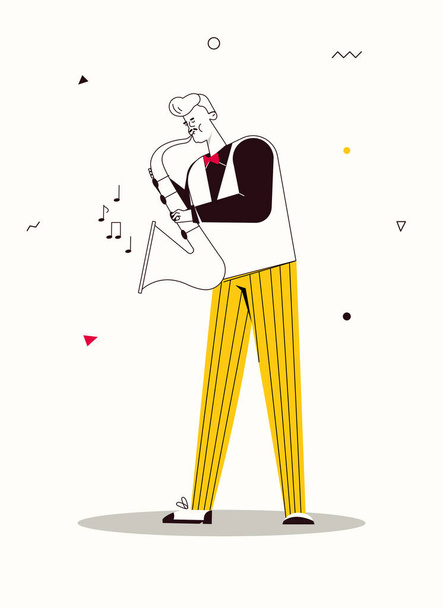 Vector character illustration of jazz band perform music - Διάνυσμα, εικόνα