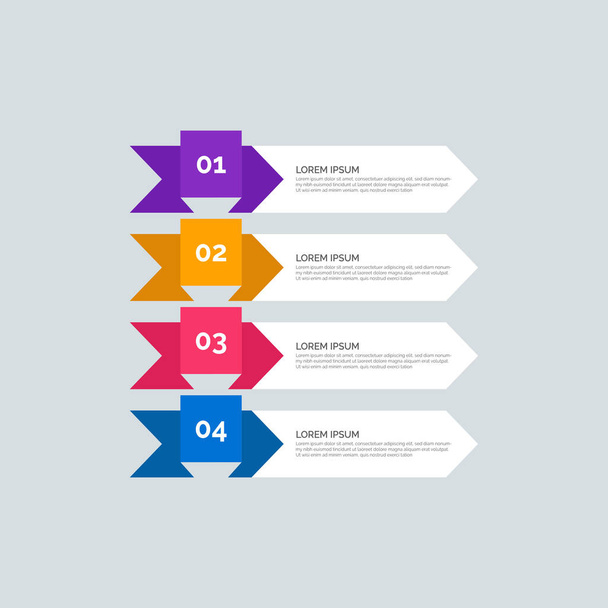 Moderne Info-graphic Template voor het bedrijfsleven met vier stappen multi-Color design. Set van 4 eenvoudige elementen voor presentatie, brochure, grafiek, rapport, diagram, tijdlijn. Platte illustratie EPS 10. - Vector, afbeelding