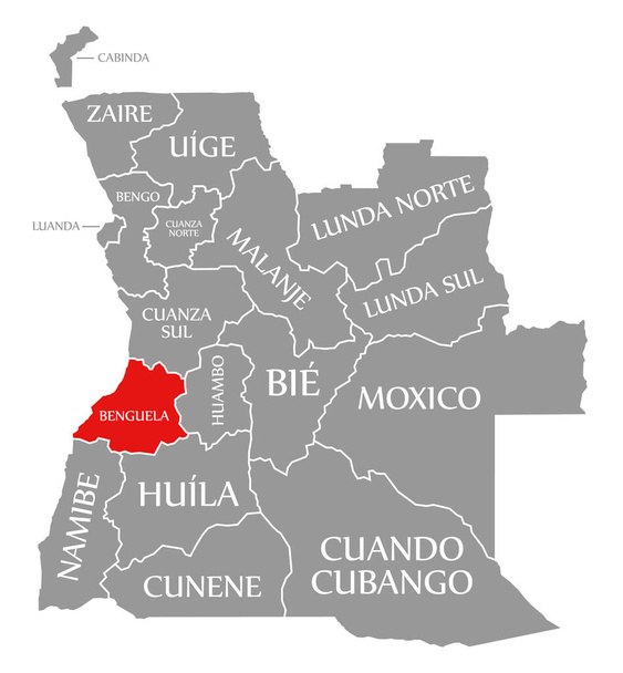 Benguela punainen korostettu kartalla Angola - Valokuva, kuva