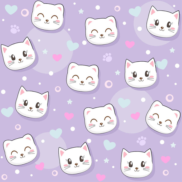 Cute seamless pattern with pretty kittens. Great for baby fabric, textile, wallpaper. Cats. Kids cartoon vector background. Pastel Colors. - Vector, Image
