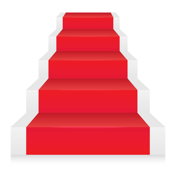 Σκάλα με κόκκινο χαλί. Κόκκινη σκάλα Στάδιο βάθρο με 5 σκαλοπάτια. Εικονογράφηση διανύσματος που απομονώνεται σε λευκό φόντο eps10 - Διάνυσμα, εικόνα