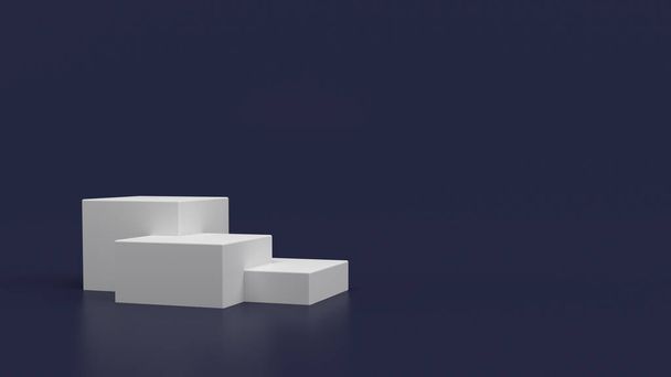 3D ilustrace vykresluje grafiku. Bílý obdélník krychle produktu vitrína tabulka na izolovaném pozadí. Abstraktní koncepce minimální geometrie. Studio pódium platforma. Výstavní a obchodní prezentace  - Fotografie, Obrázek