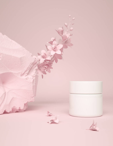 Women skincare products blank packages composition on pink background. Hand cream. Feminine cosmetics mockups for advertising design.  - Foto, Imagem