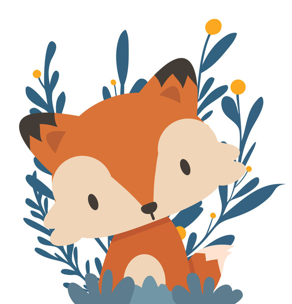 Red fox cartoon with natural leaves - Vector, Image