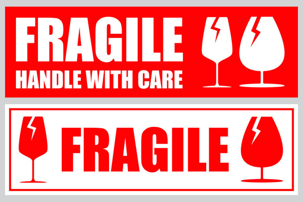 Σετ αυτοκόλλητων Fragile ή Package Label. (Εύθραυστο, Χειριστείτε με προσοχή, με αυτόν τον τρόπο επάνω, μείνετε στεγνοί). Εικονογράφηση διανύσματος. - Διάνυσμα, εικόνα