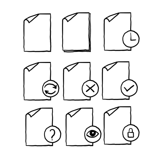 Kézzel rajzolt Document Flow Management Vector Line ikonok. Kukac - Vektor, kép