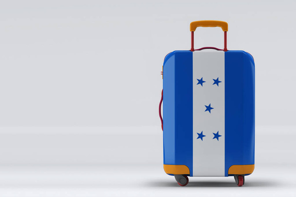 Honduras flag on a stylish suitcases back view on color background. Space for text. International travel and tourism concept. 3D rendering. - Valokuva, kuva