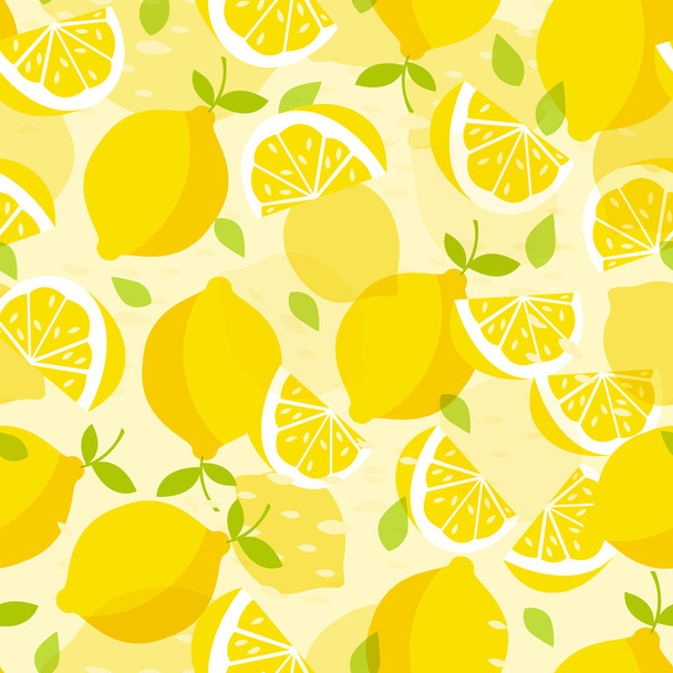 Summer holiday seamless pattern design Lemon Ice cream colorful vector illustration, pattern for fabric, background, wallpaper, wrapping paper, print t shirt and clothes. Orange and leaves artwork - Vector, Image