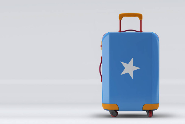 Somalia flag on a stylish suitcases back view on color background. Space for text. International travel and tourism concept. 3D rendering. - Φωτογραφία, εικόνα