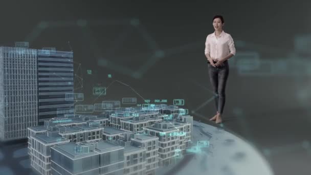 Asian female people talking to each other before BIM model in virtual world - Footage, Video