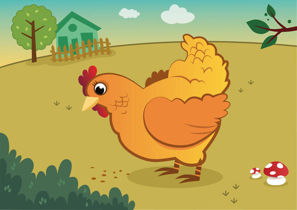 Een gele kip vector illustratie op een boerderij. - Vector, afbeelding