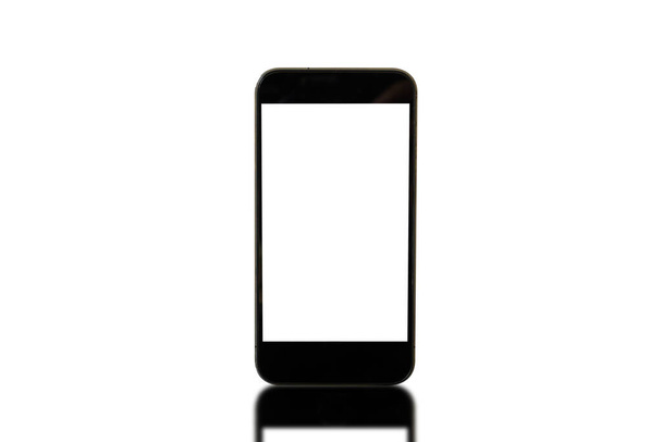 Telefon und Schatten reflektieren auf weißem Hintergrund mit Clipping-Pfad. - Foto, Bild
