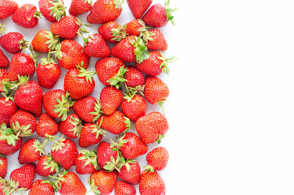 red raw fresh strawberries on white background, close view  - Fotoğraf, Görsel